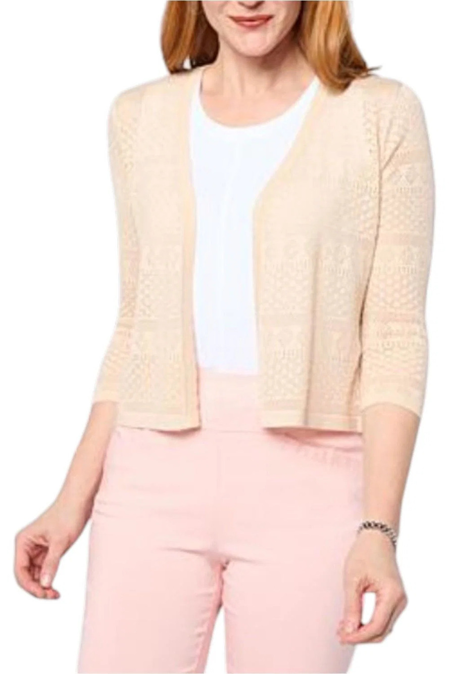 Nina Leonard Women's 3/4 Sleeve Sweater Knit Bolero Top Sand - Regular